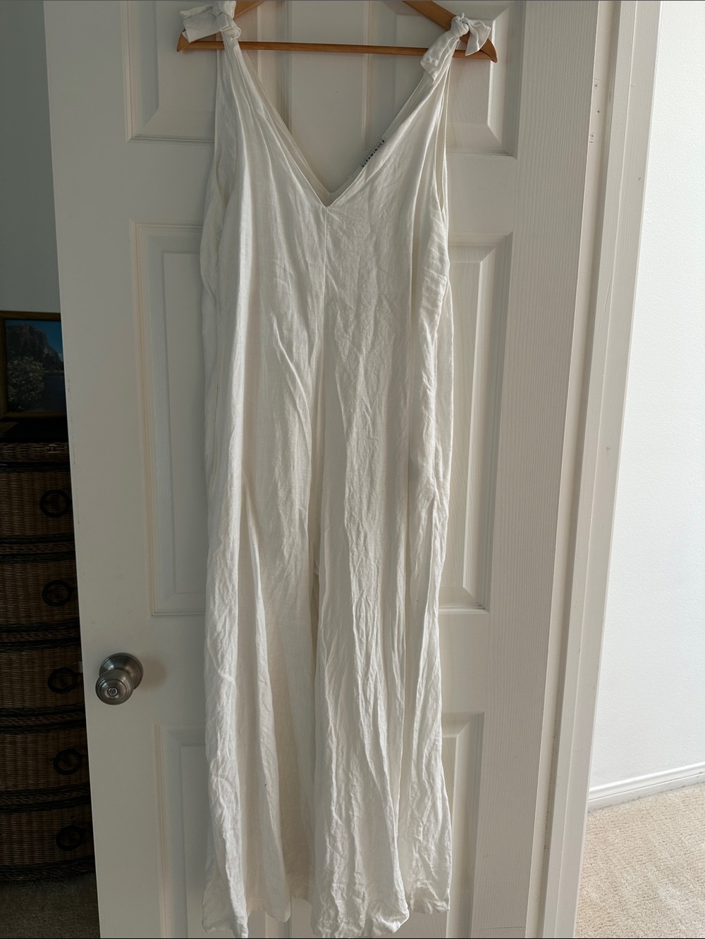Vitamin A White Tie-Shoulder Linen Jumpsuit